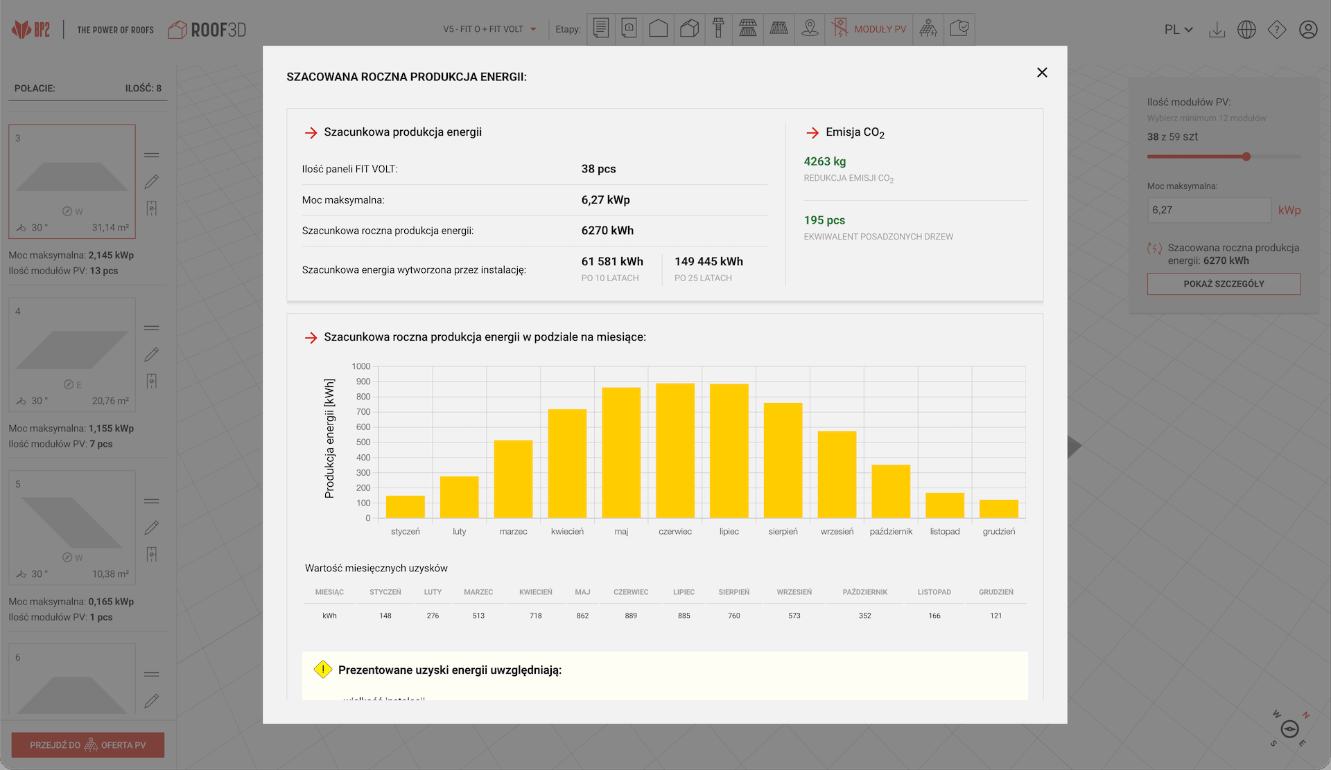 Preview of the estimated energy output